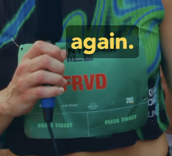 FRVD race bib with the word again at the 2026 Montclair Mile